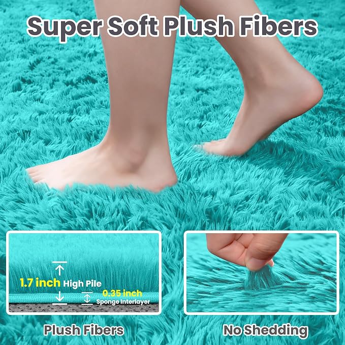 4x6 Area Rugs for Living Room Rug: Soft Fluffy Shag Teal Blue Rugs for Bedroom - Image 5