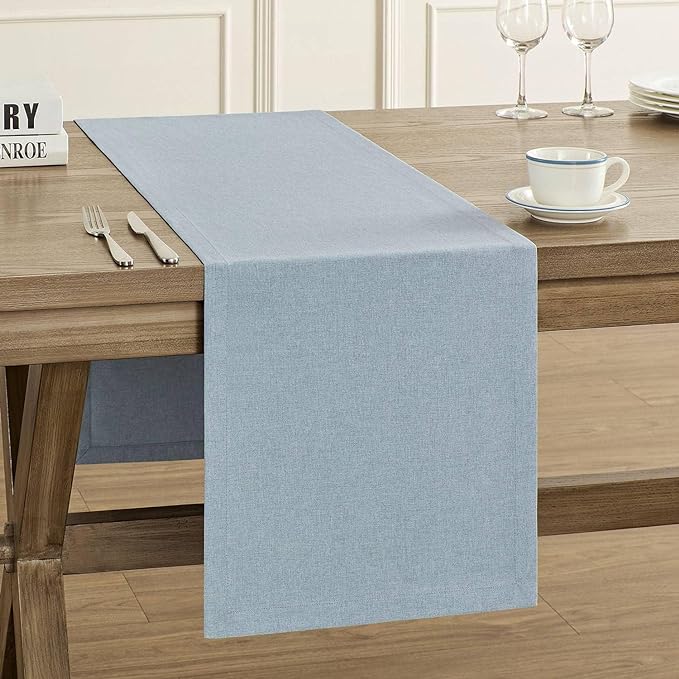 Basic Linen Style Table Runner, 14x36 Inch Chambray Blue | Mitered Corner Design by ZEEMARTONLINE