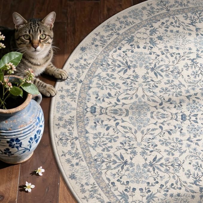jinchan Zenith Corner Rug 5x5 Area Rug Floral Soft Aesthetic Rug Non-Slip Low - Image 3