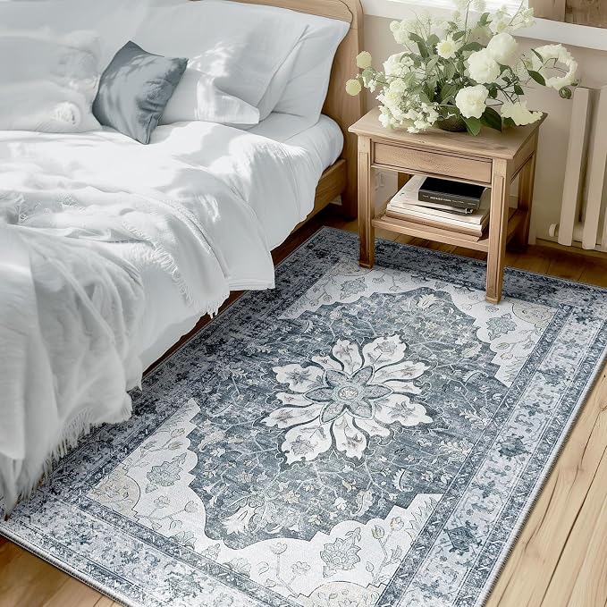RELEANY Area Rugs 3'x4' Washable Non-Slip, Floral Vintage Distress Medallion by RELEANY