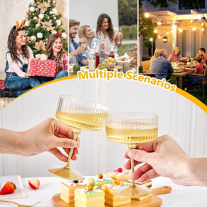 ZOMUIA Ribbed Coupe Glasses 16 Pcs, 10 oz Plastic Champagne Coupe Detachable - Image 4