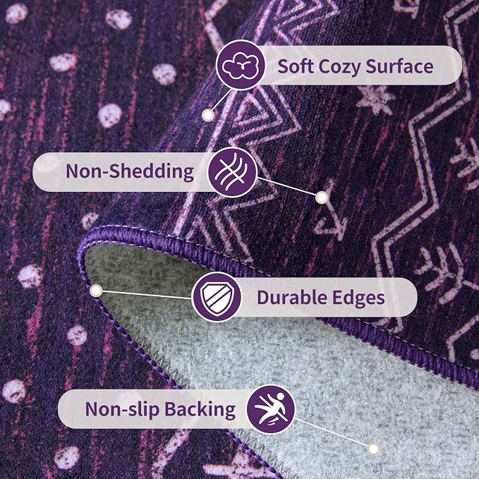 SERISSA 6x9 Area Rugs for Living Room, Washable Non-Slip Purple and White Boho - Image 4