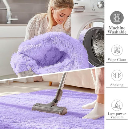 OLANLY 3x5 Machine Washable Small Bedside Rug, Soft Fluffy Shaggy Rugs - Image 2