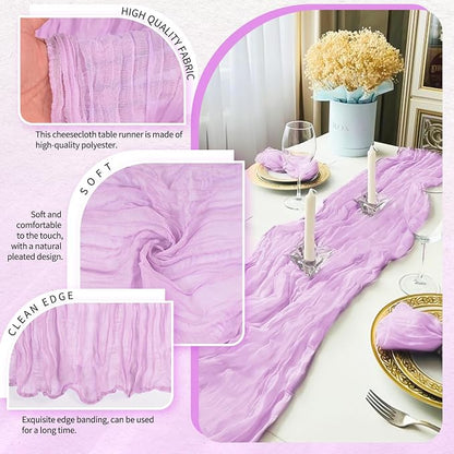 18 Pack Cheesecloth Table Runner 10FT Lilac Purple Table Runner Lavender Boho - Image 3