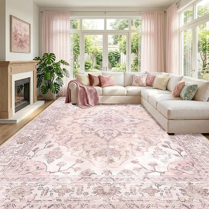 RELEANY Area Rugs Large 10'x12' Washable Non-Slip, Floral Vintage Distress by RELEANY
