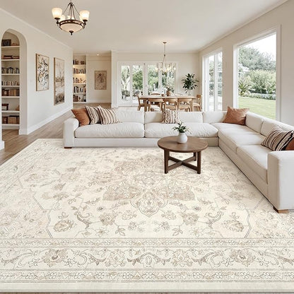 8x10 Area Rugs for Living Room: Vintage Boho Neutral Washable Rug Indoor Soft - Image 8