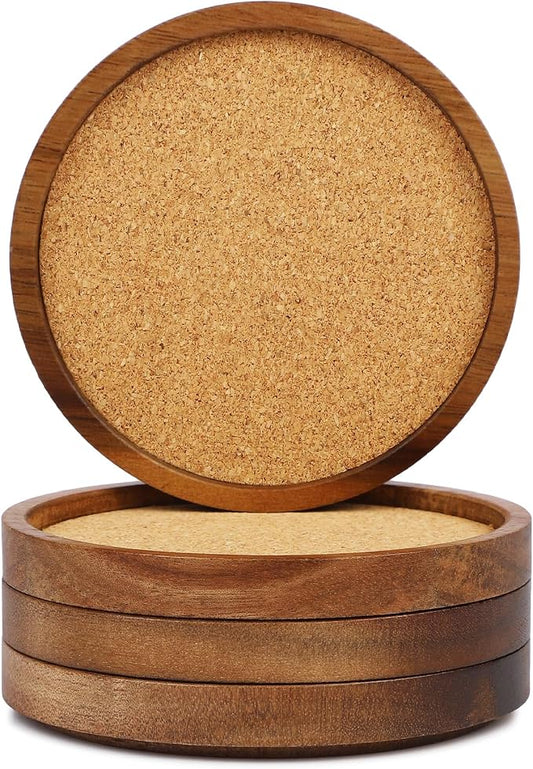 Stackable Wood Absorbent Cork Coaster Set of 4 by ZOVANO