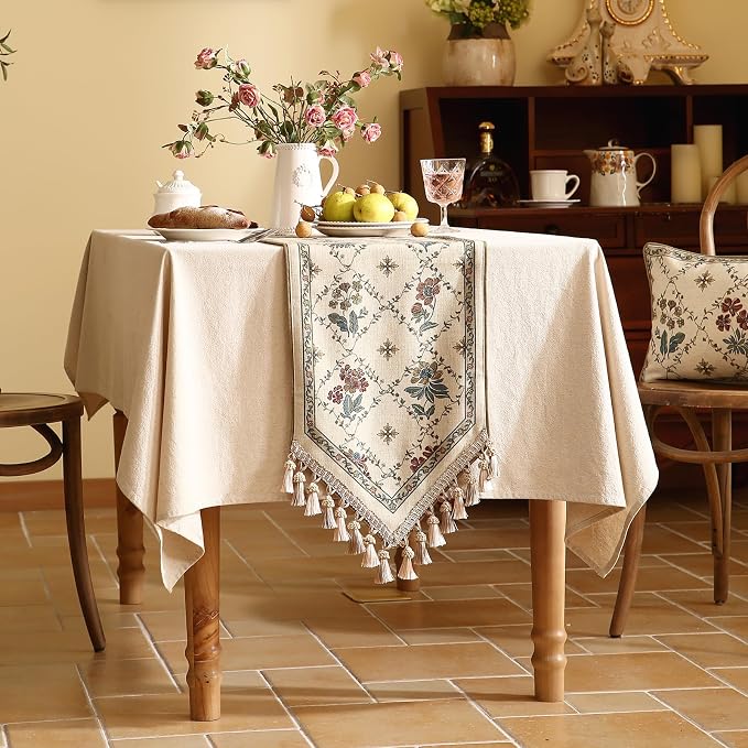 Patdrea Designer French Elegant Linen Table Runner, Floral Pattern - Image 3