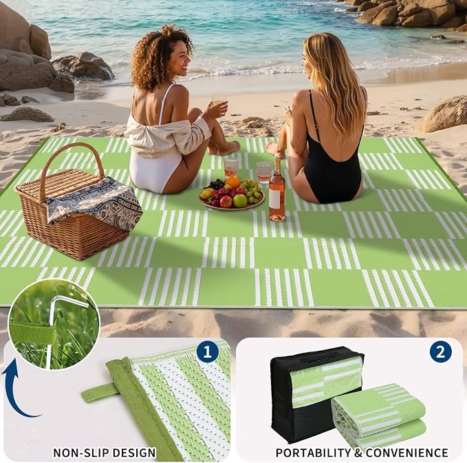 Garvee Waterproof Outdoor Rug 10x14, Checkered Foldable Plastic Straw Patio - Image 5