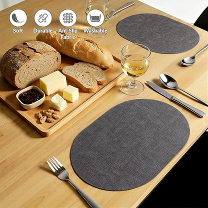 Placemats Set of 4, 11.8 x 17 Inch, Dark Grey | Heat Resistant Oval Faux - Image 6