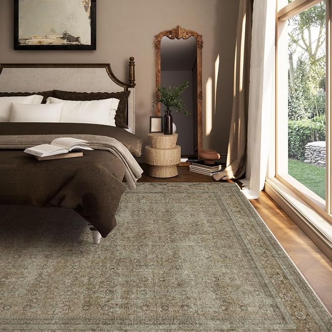 Washable Area Rugs for Living Room: 8x10 Bedroom Rug Boho Vintage Rugs Stain - Image 3