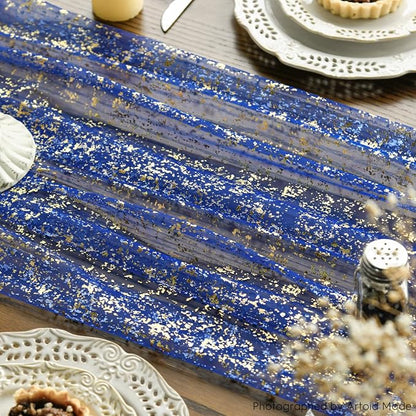 Artoid Mode 6PCS Blue Gold Gauze Table Runner 120 Inch 10FT, Glitter Metallic - Image 6