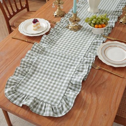 HunnmingRe 1 Pc Gingham Table Runner Green, 72 X 13.8 Inch | Cotton Dresser - Image 4