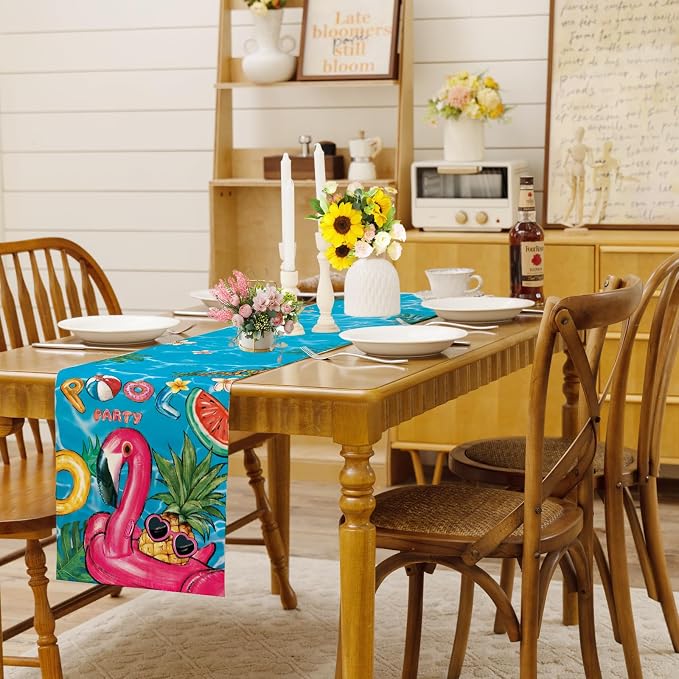 Summer Tropical Floral Table Runner Spring Fun Float Party Burlap Table Runners - Image 2