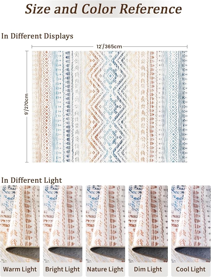 Miukiki 9x12 Area Rug for Living Room Moroccan Washable Rugs Non Slip Indoor - Image 2