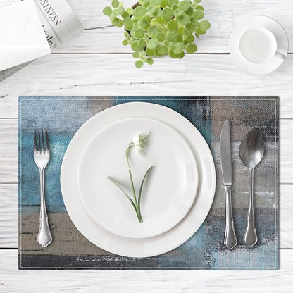 Emvency Farmhouse Placemats Set of 6, 12x18 Inch, Coastal Teal Blue | Farmhouse - Image 2