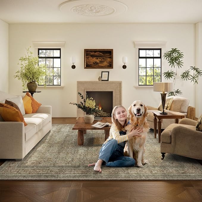 Washable Area Rugs for Living Room: 8x10 Bedroom Rug Boho Vintage Rugs Stain - Image 6