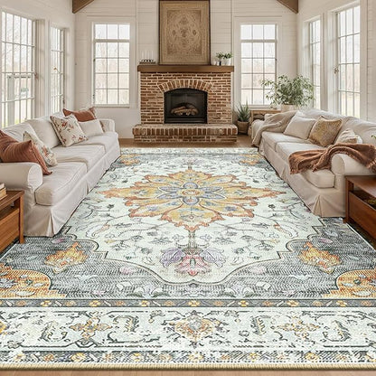 RELEANY Area Rugs Large 10'x14' Washable Non-Slip, Floral Vintage Distress - Image 2