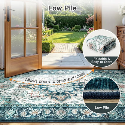 Lofus 5x7 Washable Rugs Non-Slip, Vintage Floral Area Rug - Image 5