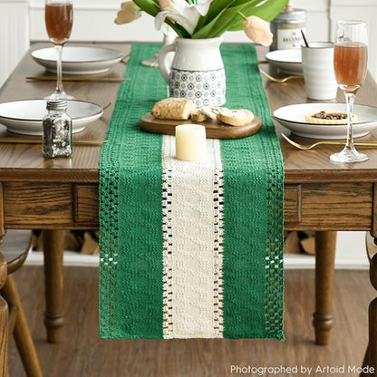 Artoid Mode Emerald Green Farmhouse Woven Table Runner 12x72 Inch | Holiday - Image 2