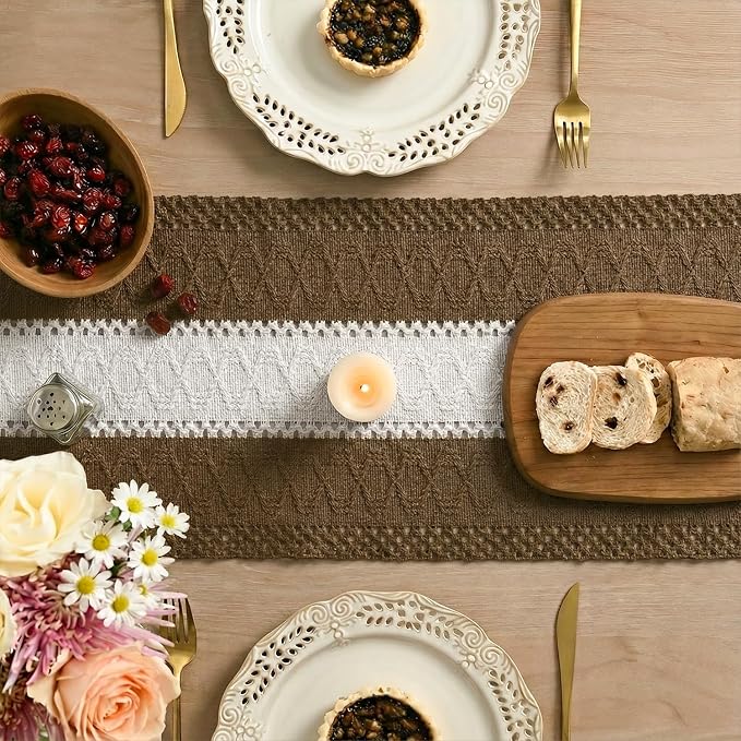 Artoid Mode Coffee Farmhouse Woven Table Runner 12x120 Inch | Seasonal Holiday - Image 4