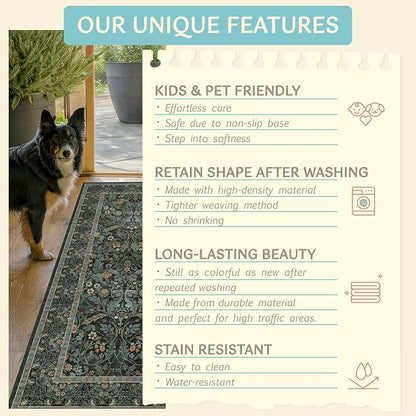 Farmhouse 3x4 Rug for Entryway Indoor, Non Slip Dark Green Washable Kitchen - Image 5