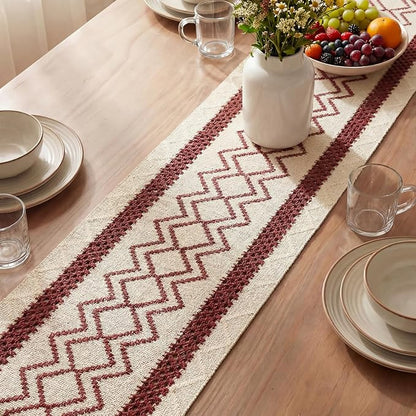 Artoid Mode Red Stripe Diamond Woven Table Runner 12x72 Inch | Holiday - Image 3