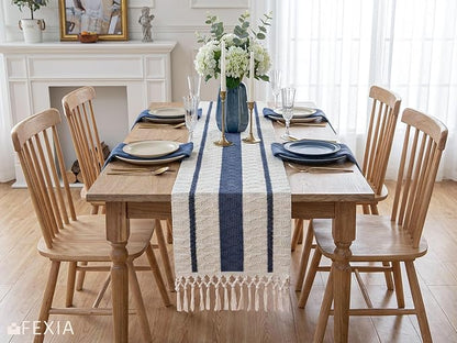Boho Table Runner with Tassels for Fall Home Decor 12x72 Blue Decor | 72 Inches - Image 4