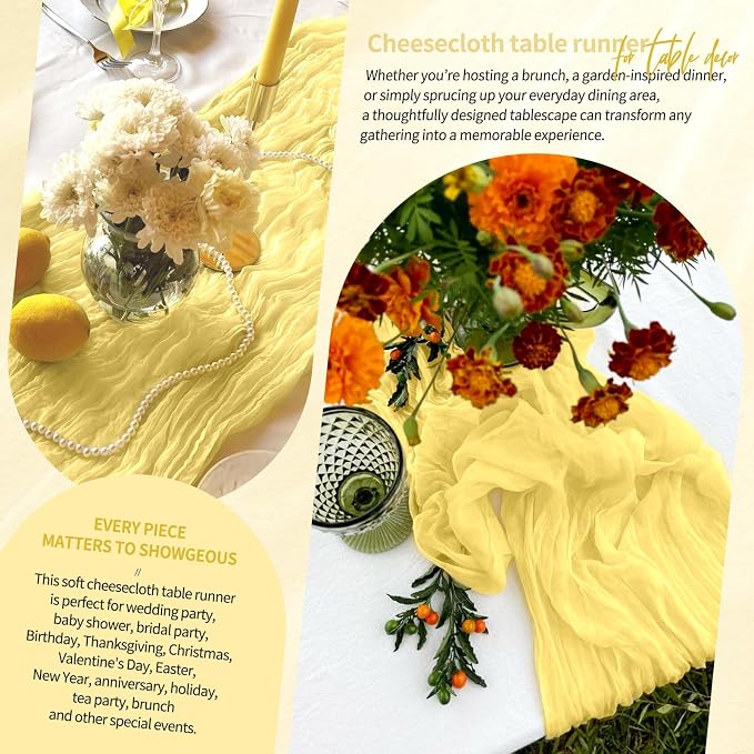 30 Pack Cheesecloth Table Runner 10FT Light Yellow Table Runner Boho Gauze - Image 8