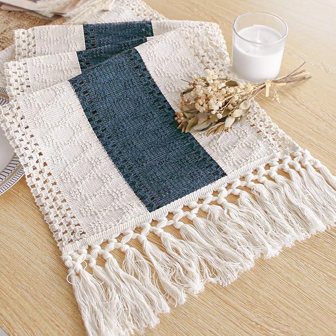 Boho Table Runner for Home Decor 12x48 Blue Fall Rustic Decorations | 48 Inches by FEXIA