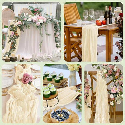 Cheesecloth Table Runner 10FT 3Pcs Beige Boho Gauze Rustic Sheer Runners | - Image 7