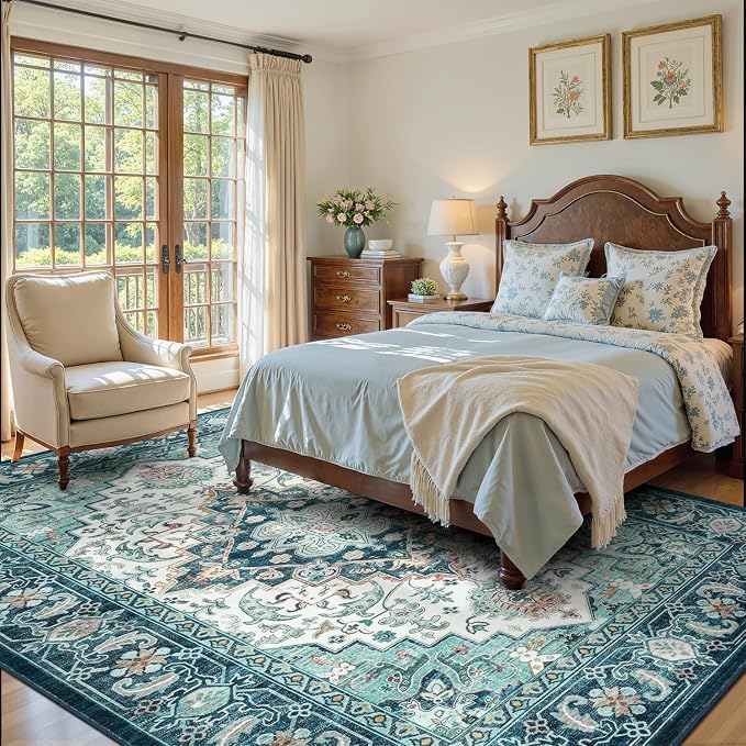 Lofus 8x10 Washable Rugs Non-Slip, Vintage Floral Area Rug - Image 3