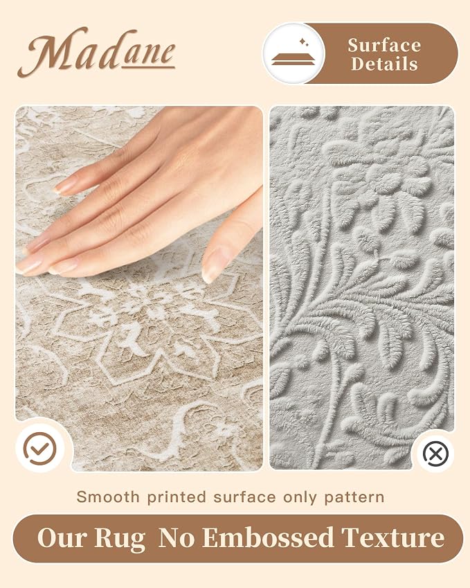 Madane 5x7 Area Rugs for Living Room, Washable Vintage Neutral Rug - Image 4