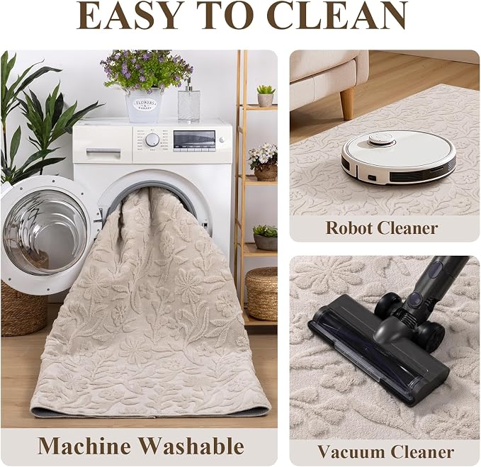 Vaukki 9x12 Area Rug for Living Room, Soft Fluffy Washable Modern Floral Indoor - Image 7
