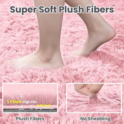 6x9 Area Rug for Living Room: Soft Fluffy Shag Pink Rugs for Bedroom, Non-Slip - Image 5