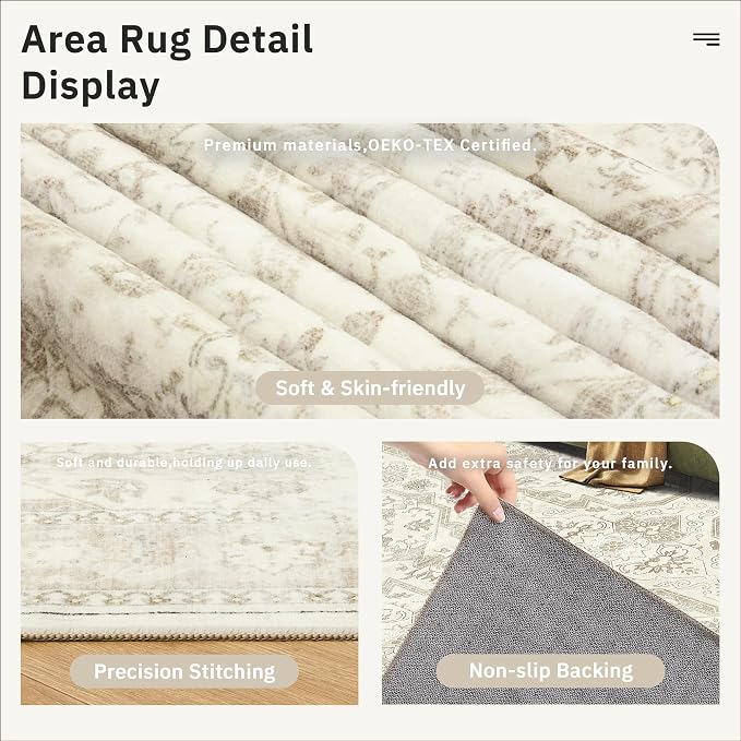 Soalmost 8x10 Area Rugs, Washable Rugs, Large Stain Resistant Beige Area Rug - Image 6