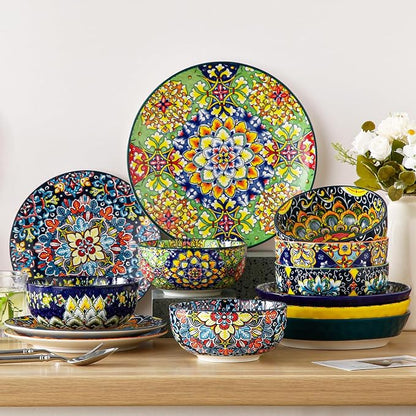 vancasso SIMI 28 oz Cereal Bowls Set of 6, Bohemian Ceramic Soup Bowls | - Image 9