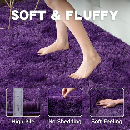 5x7 Purple Rug for Living Room, Soft Fluffy Shaggy Rugs for Bedroom, Modern - Image 5