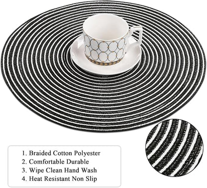 SHACOS 15 inch Round Braided Placemats Set of 6 Non Slip Washable Fabric - Image 5