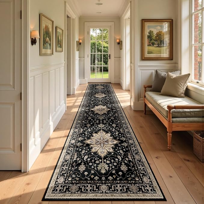 RELEANY Area Rugs Runner 3'x12' Washable Non-Slip, Floral Vintage Distress by RELEANY