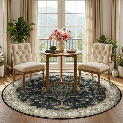 RELEANY Area Rugs Round 5ft Washable Non-Slip, Floral Vintage Distress - Image 2