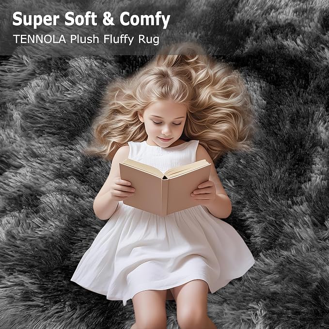Soft Fluffy Plush Area Rug for Bedroom Living Room, 5x8 Tie-Dyed Grey and Black - Image 9