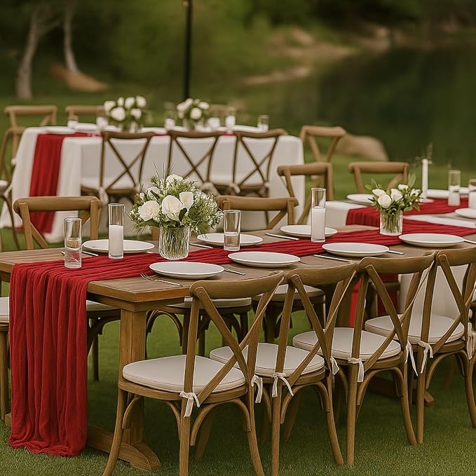 10FT Red Cheesecloth Table Runner 120 Inch Rustic Boho Gauze Cheese Cloth Table - Image 4
