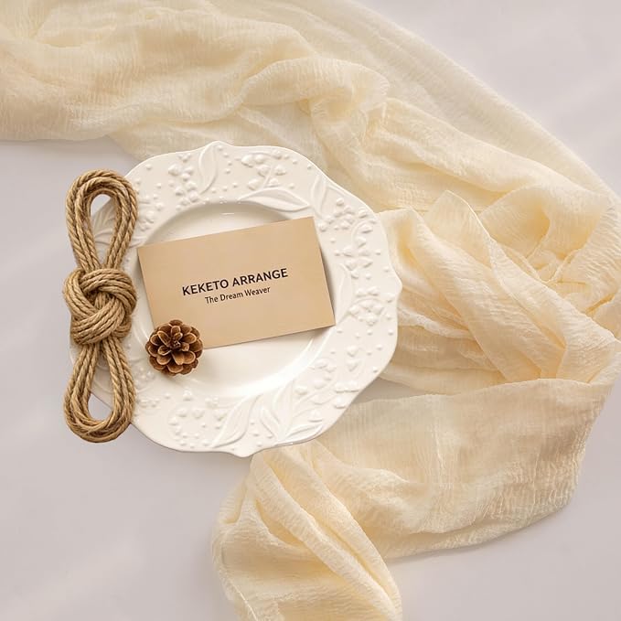 3Pcs White Cheesecloth Table Runner 120 Inches - Image 5
