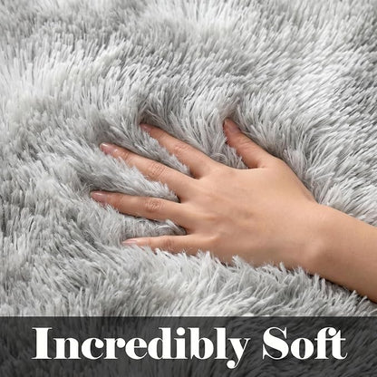 ONASAR Area Rugs for Bedroom Living Room, 4x6 Tie-Dyed Light Grey Fluffy Shaggy - Image 2