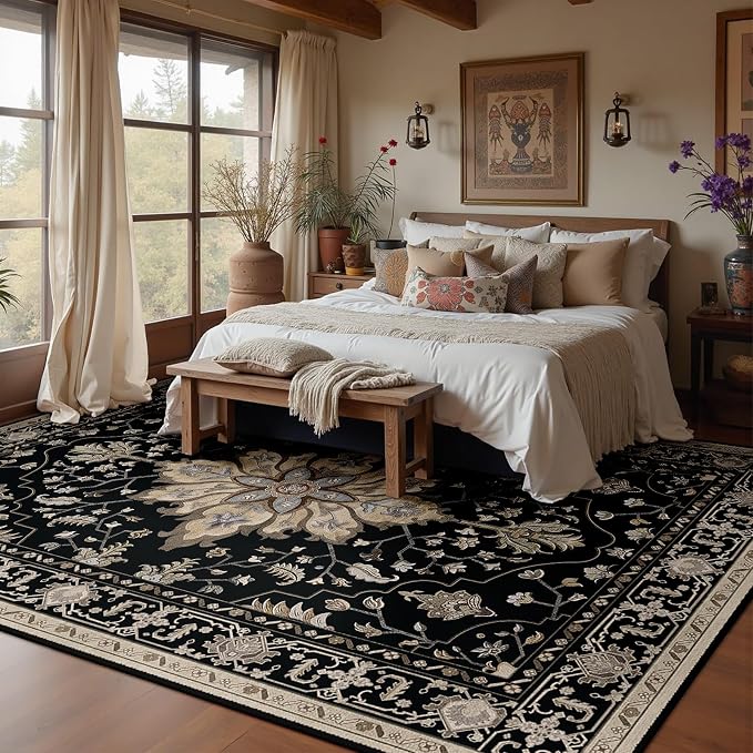 RELEANY Area Rugs 7'x9' Washable Non-Slip, Floral Vintage Distress Medallion - Image 2