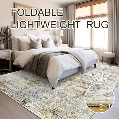 Soalmost 5x7 Area Rugs Gray Rust Low Pile Indoor Washable Trendy Faded Style - Image 6