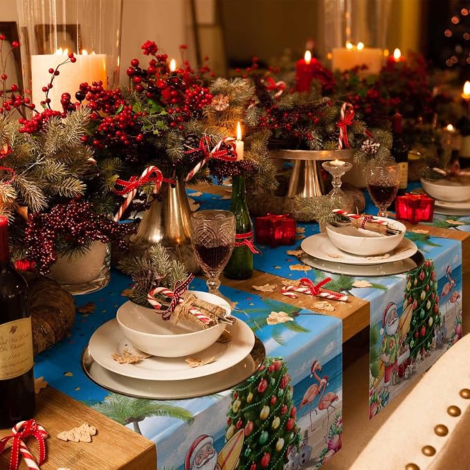 Coastal Christmas Table Runner 48 Inches Long, Xmas Tree Santa Beach Table - Image 6