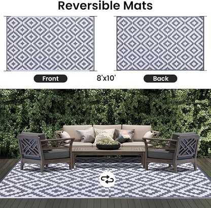 Smiry Waterproof Outdoor Rug 8x10 ft, Reversible Plastic Straw Patio Camping - Image 3