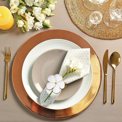 Patelai Set of 24 White Flower Napkin Rings Bulk Gold Napkin Ring Holders | - Image 7